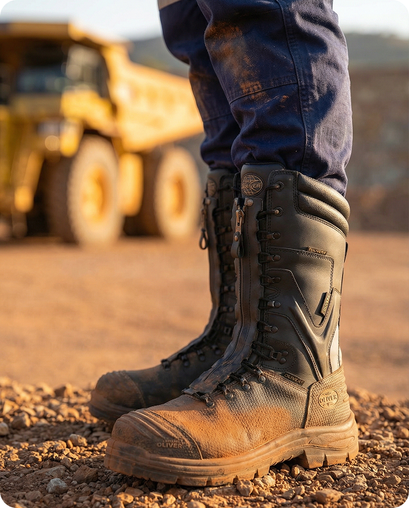 350mm Black Laced In Zip Mining Boot